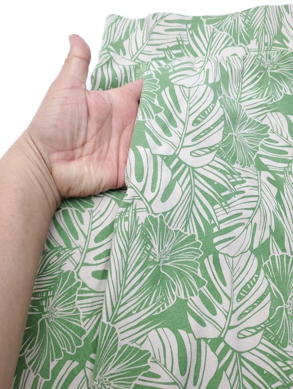 Pact Green/Cream Jade Palms Leaf Print Fit And Flare Midi Skirt Travel Size L